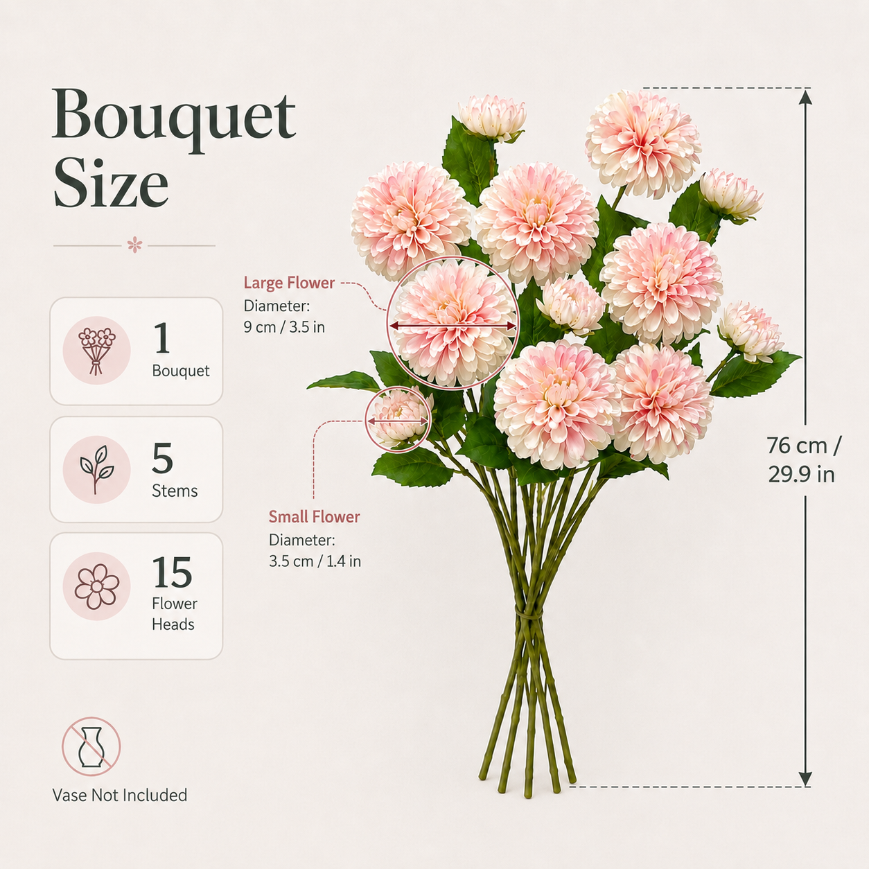 29.9 in Lifelike Dahlia Artificial Flower Bouquet – 5 Stems, 15 Blooms