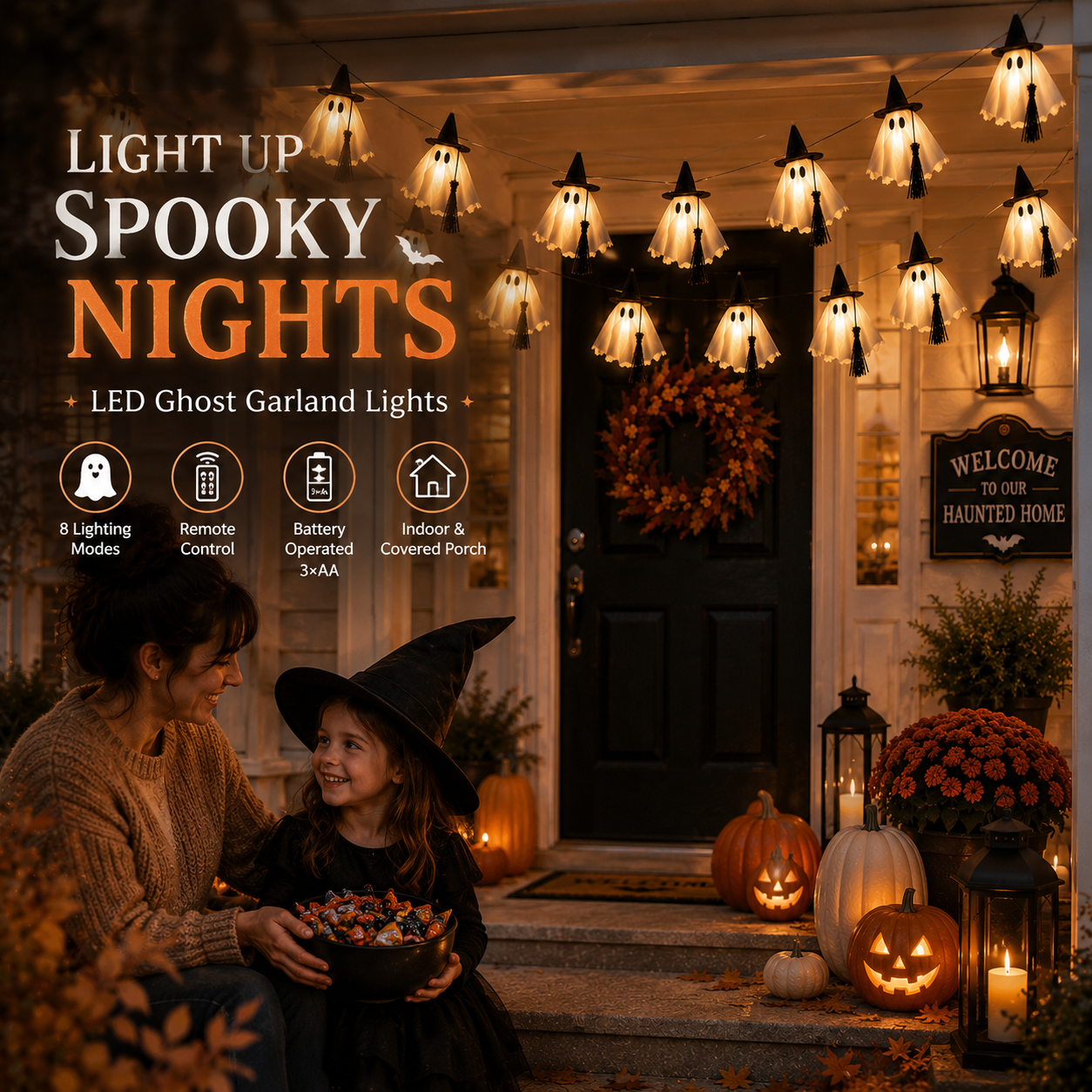 6-Ft Light-Up Witch Ghost Garland with Remote 👻✨