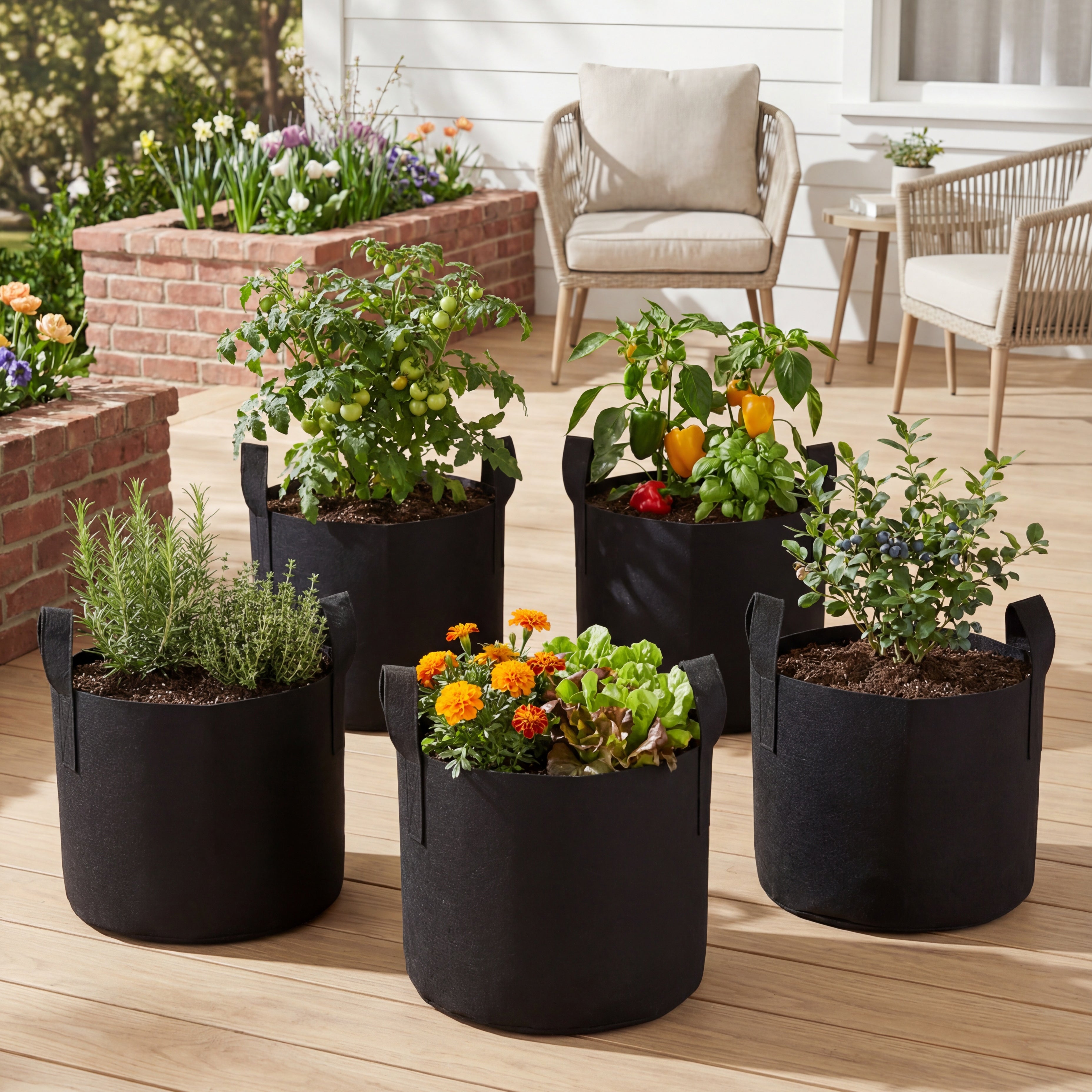 Grow Bags Set Of 5 With Built In Handles