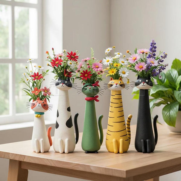 Hand Painted Cat Flower Vase