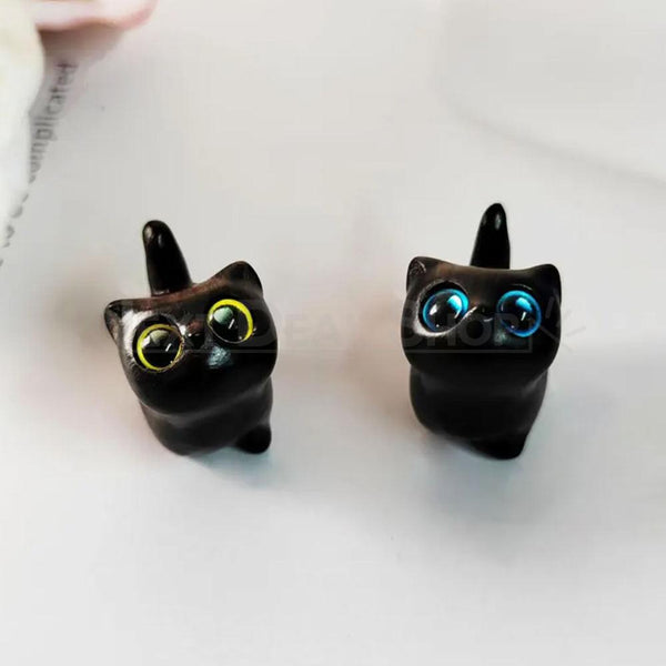 Set of 5 Adorable Wooden Cat Figurines