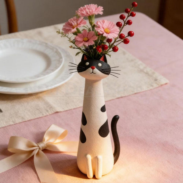 Hand Painted Cat Flower Vase