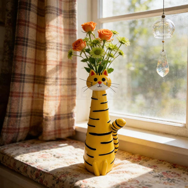 Hand Painted Cat Flower Vase