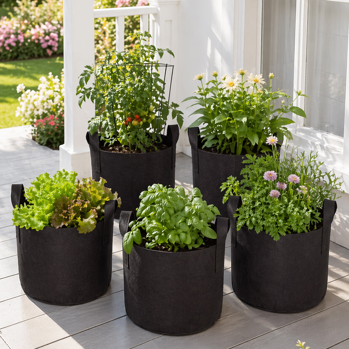 Grow Bags Set Of 5 With Built In Handles