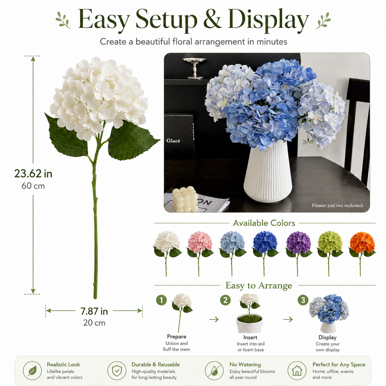 3pcs  Large Realistic Artificial Flower and Artificial Ball Flower Bouquet with Artificial Ball Flower Stems,