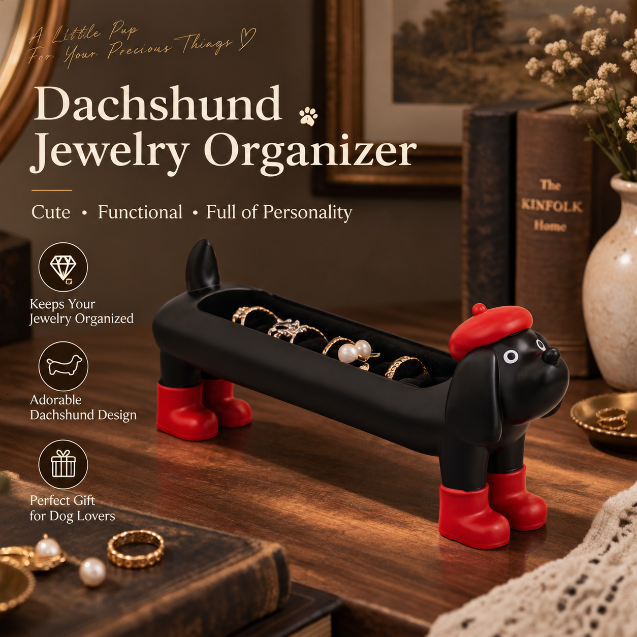 Dachshund Jewelry Organizer – Cute Dog Ring Holder & Trinket Tray