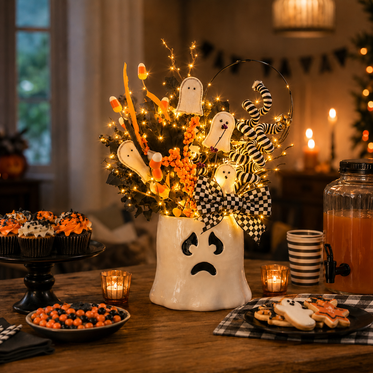 Whimsical Lighted Ghost Vase Halloween Centerpiece