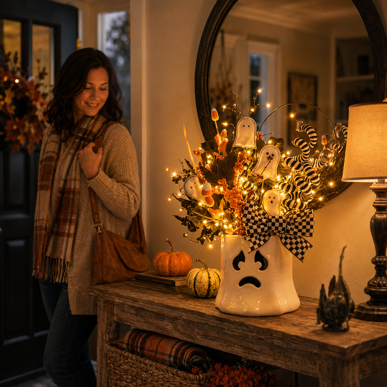 Whimsical Lighted Ghost Vase Halloween Centerpiece