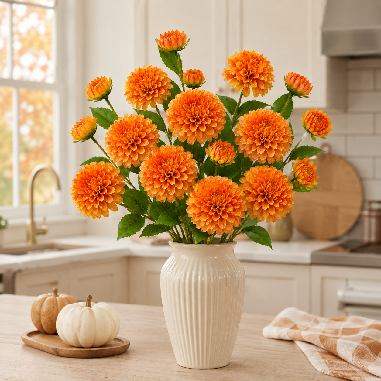 29.9 in Lifelike Dahlia Artificial Flower Bouquet – 5 Stems, 15 Blooms