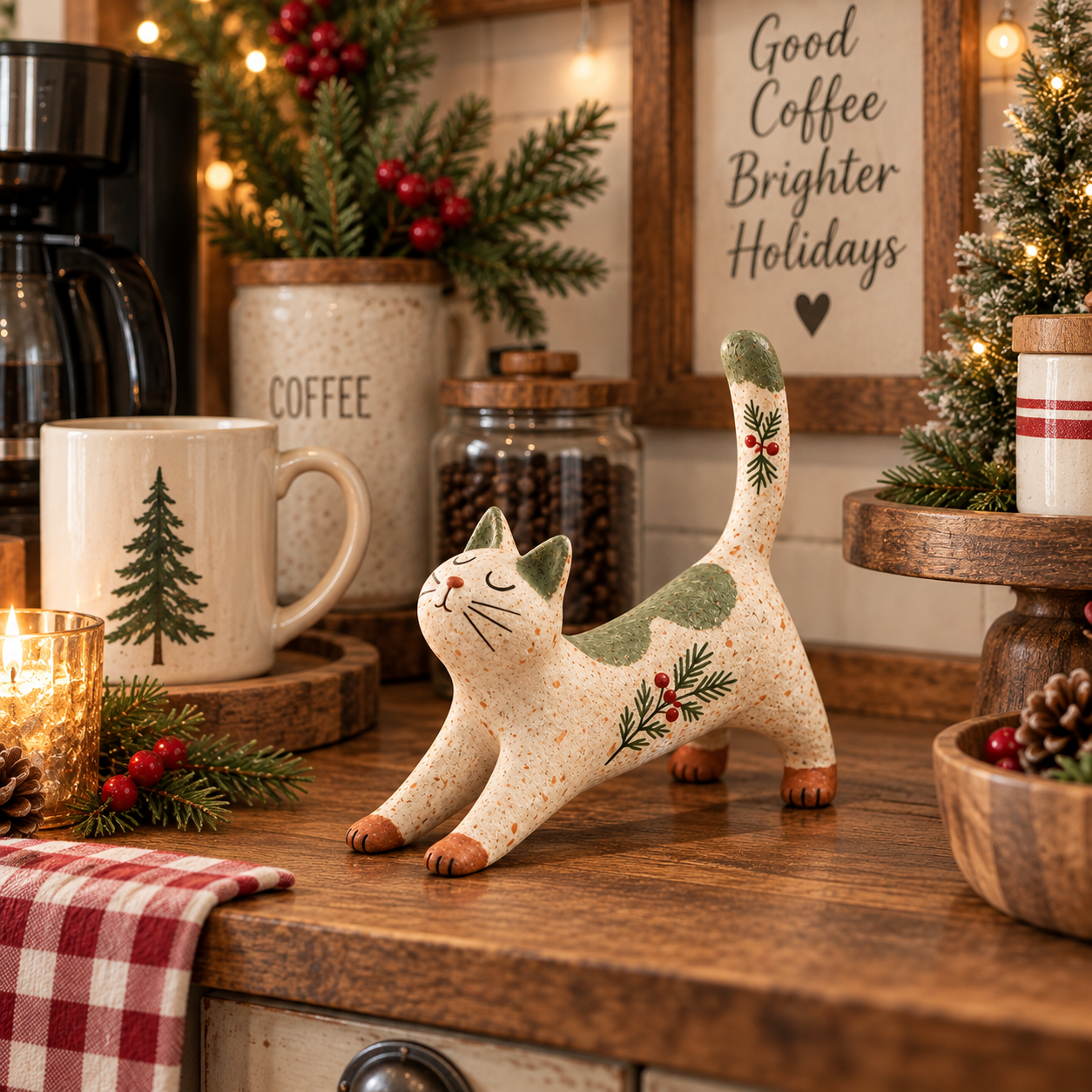 Woodland cat Christmas decoration additional view