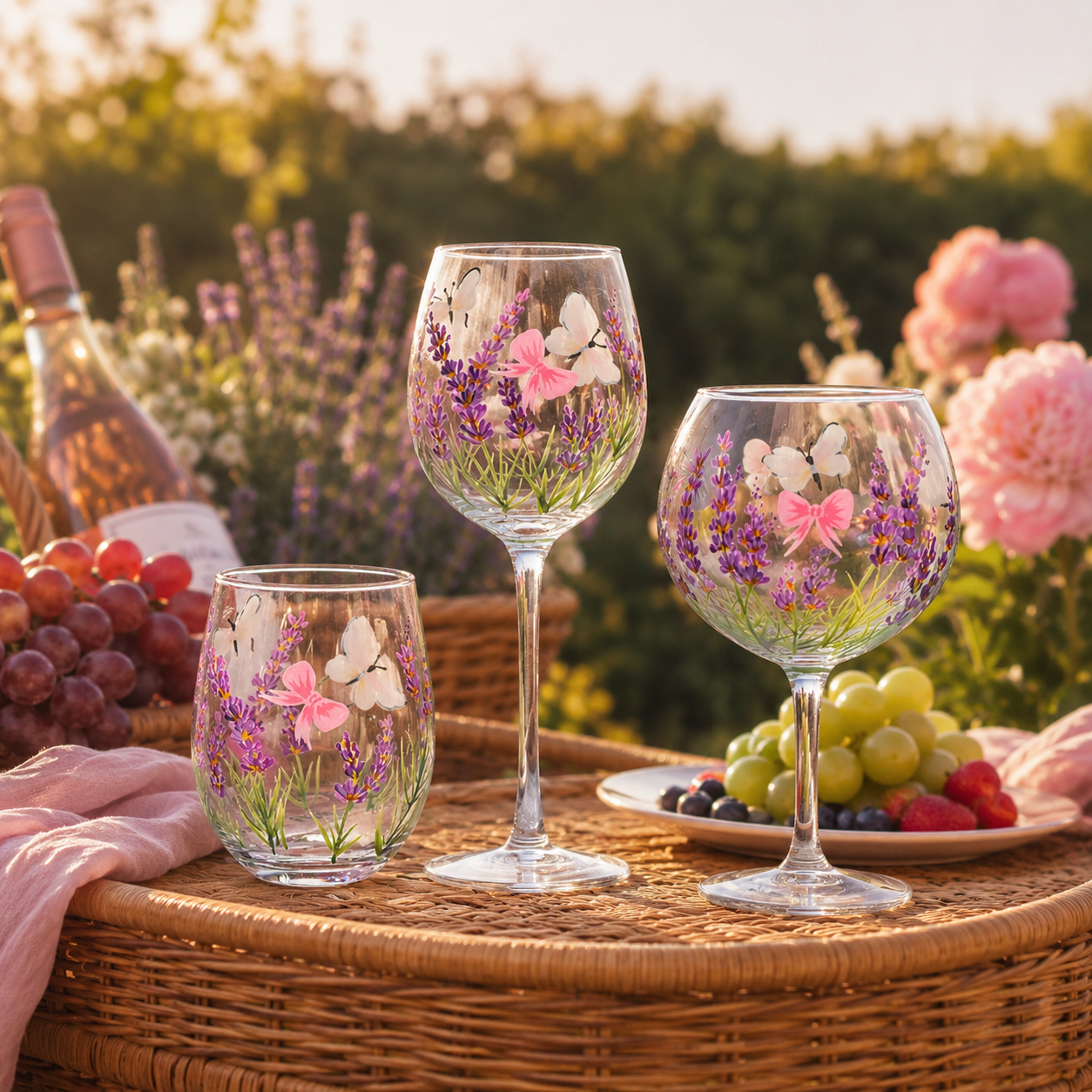 Fresh Floral Butterfly Glassware Gift Set, Hand-Painted Cottage Style