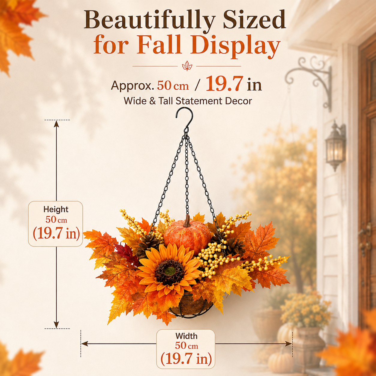 19.7 in Fall Harvest Pumpkin Hanging Basket / 1 pcs 🌻🎃