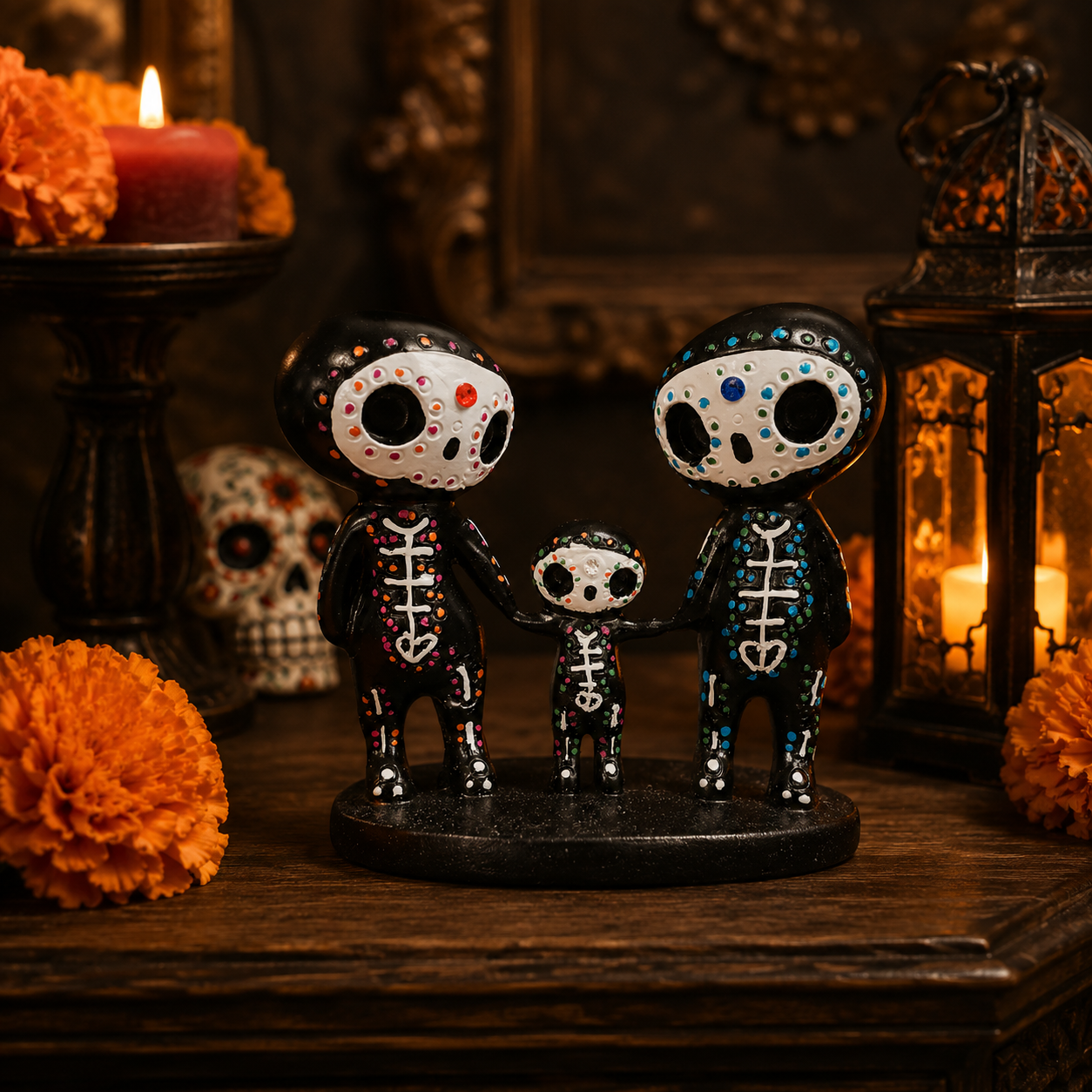 Day of the Dead Skeleton Figurines, Colorful Resin Couple & Family Decorations