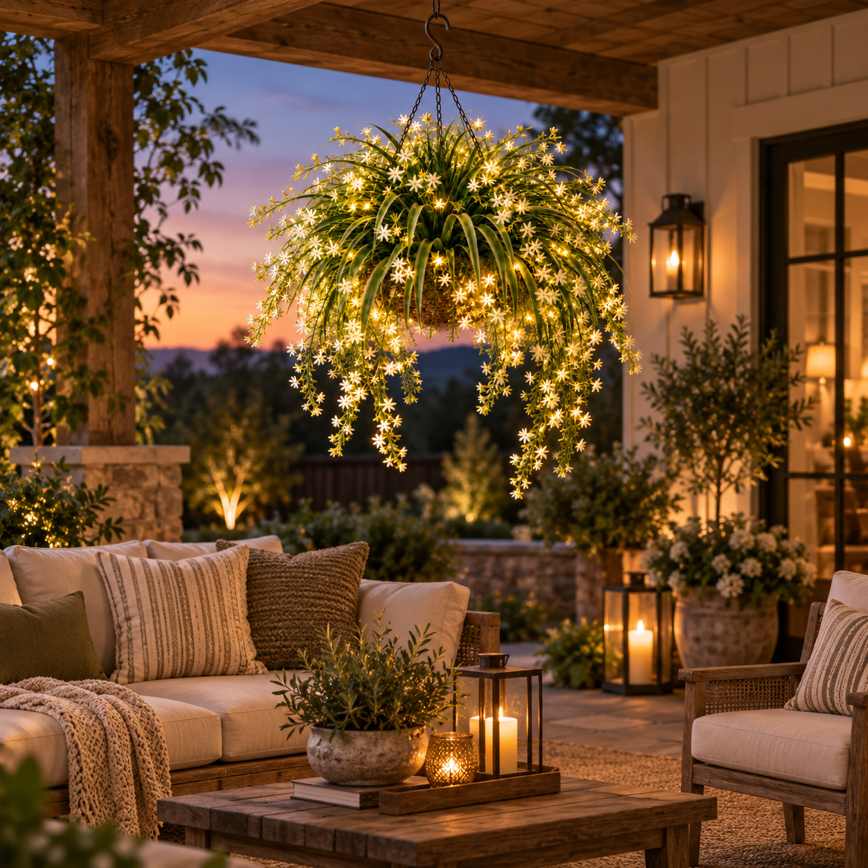 Blooming Fairy Light Hanging Basket