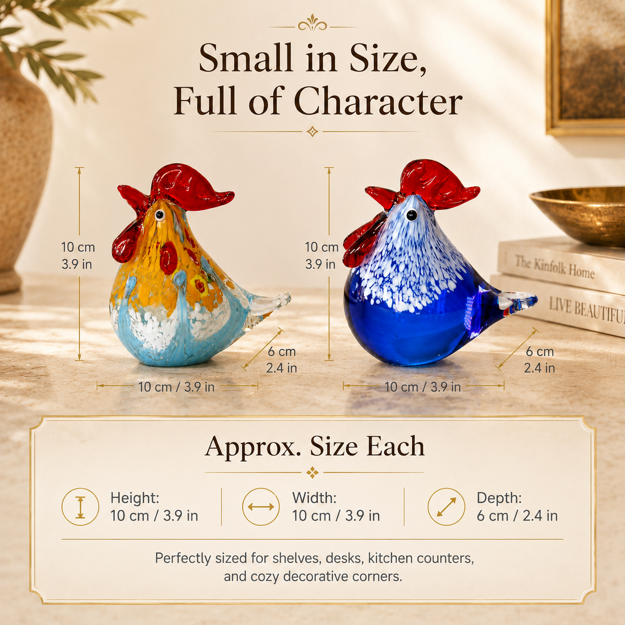 Colorful Art Glass Rooster Figurine with Luxury Gift Box 🐓✨