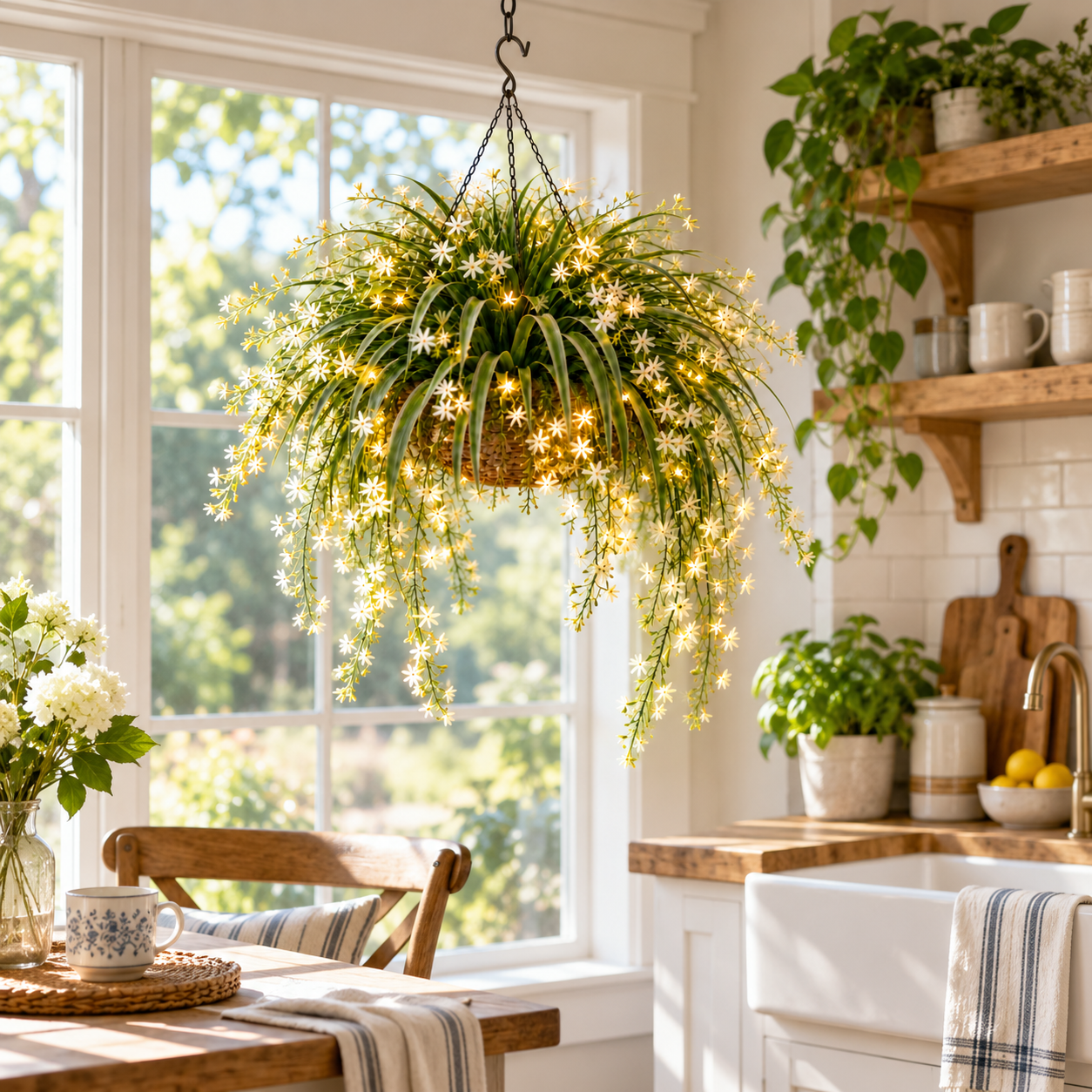 Blooming Fairy Light Hanging Basket