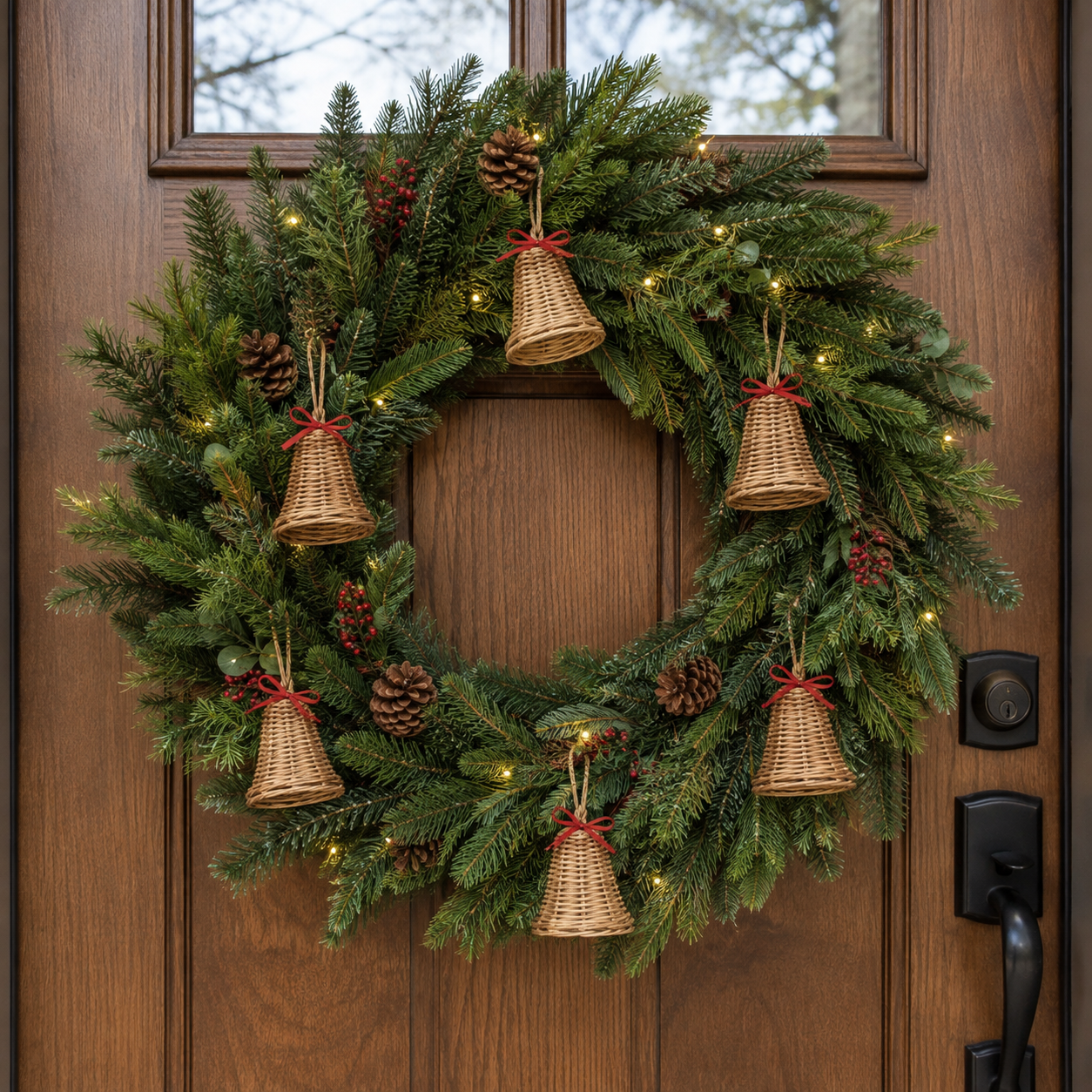 Rustic Woven Christmas Bell Ornaments – 6 Piece Set
