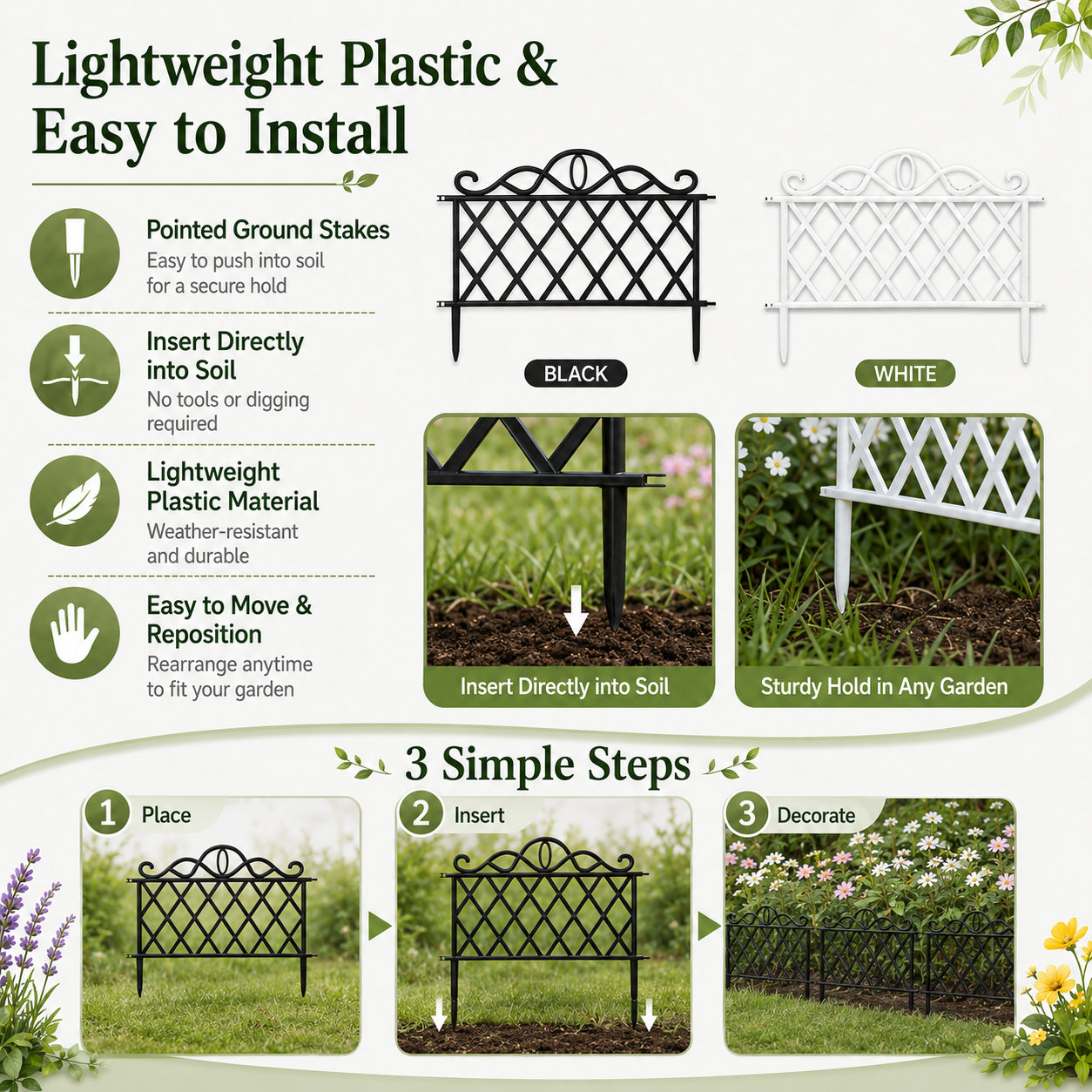 4-piece heavy-duty plastic Decorative Garden Fence Border
