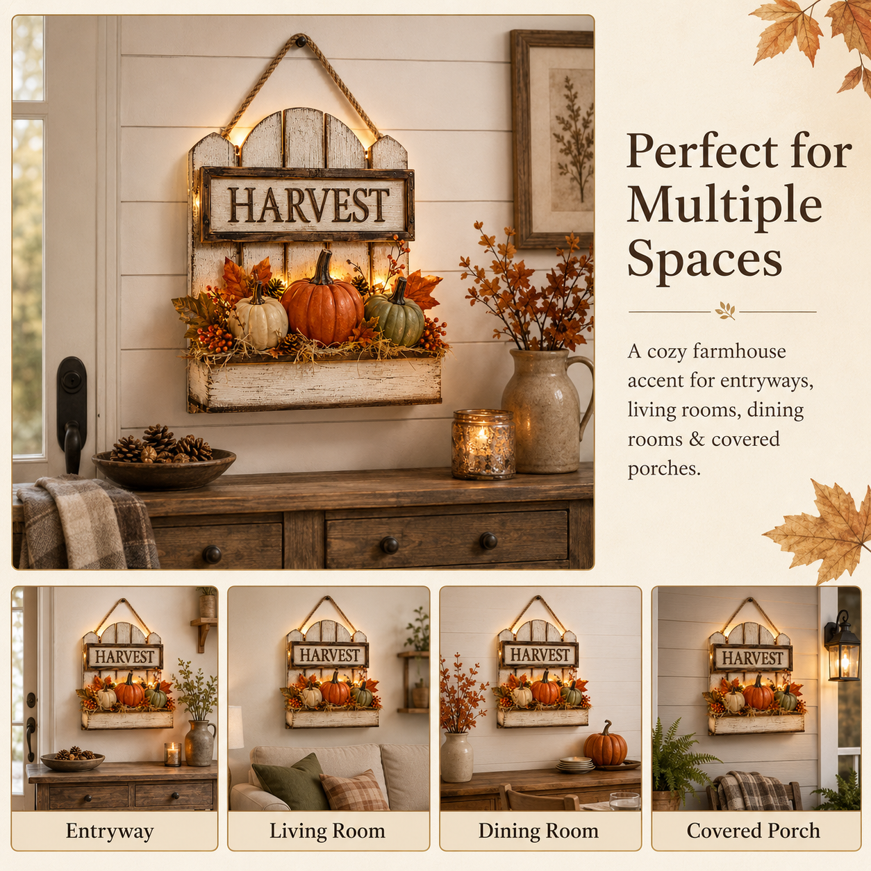 🍂 Rustic Light-Up Harvest Pumpkin Wall Décor