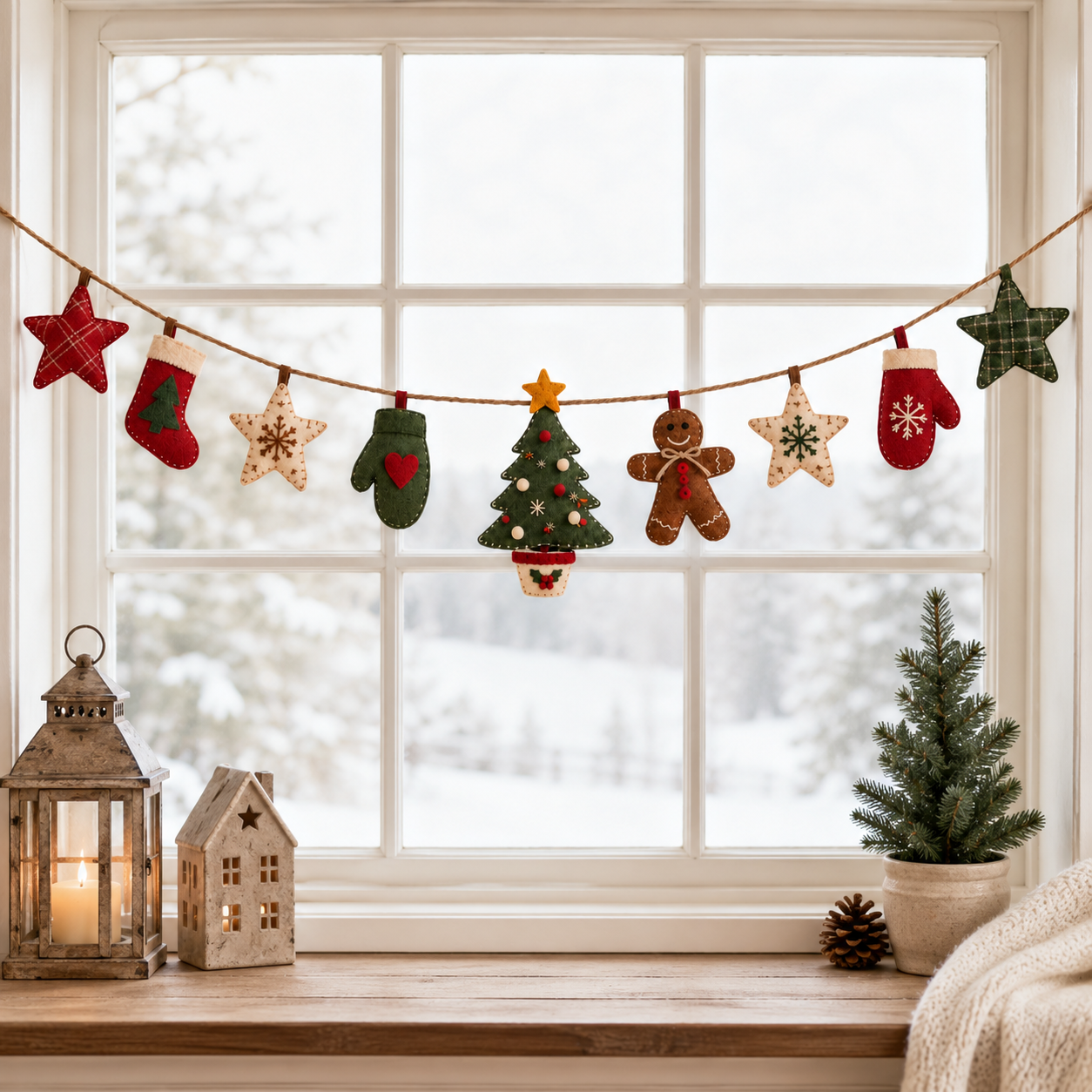 78.7 in Vintage Christmas Fabric Hanging Banner