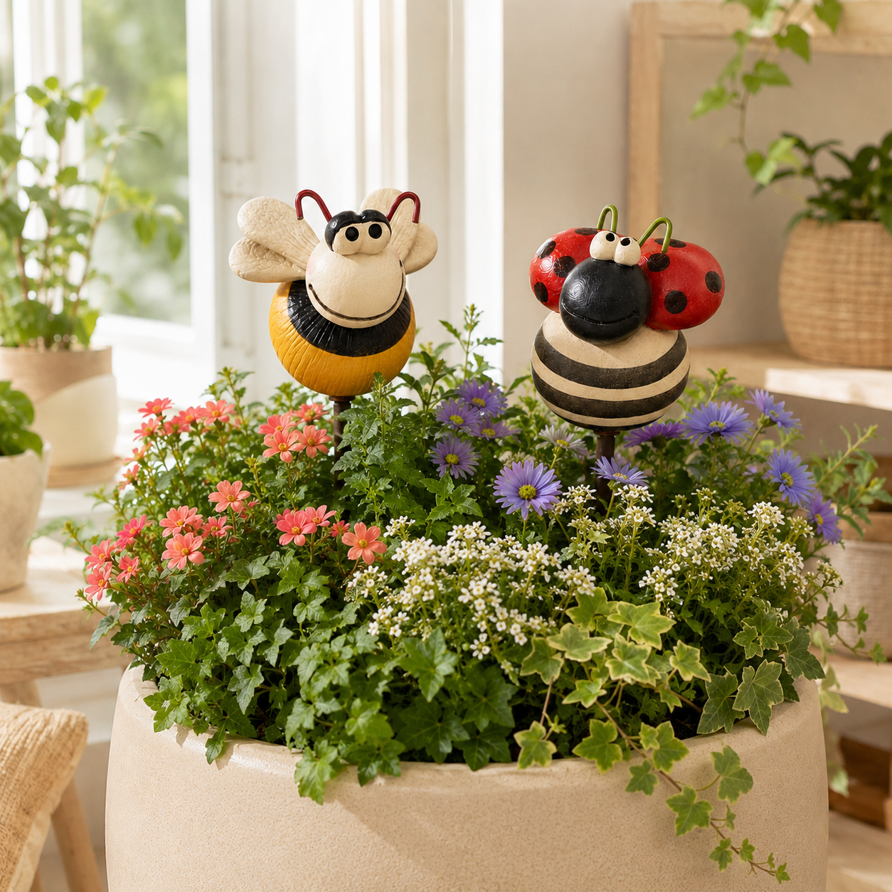 Happy Garden Friends Bee & Ladybug Stake Set