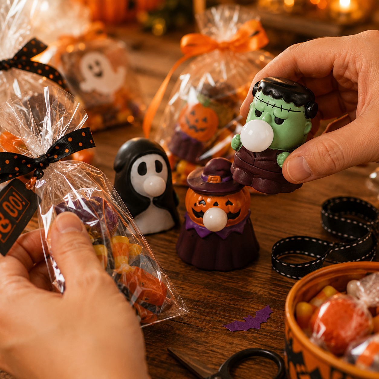 3 Pack Halloween Squeeze Bubble Toys, Cute Pumpkin Ghost Frankenstein Stress Relief Toys