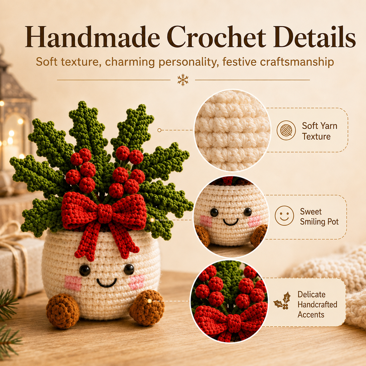Handmade Crochet Christmas Potted Decor