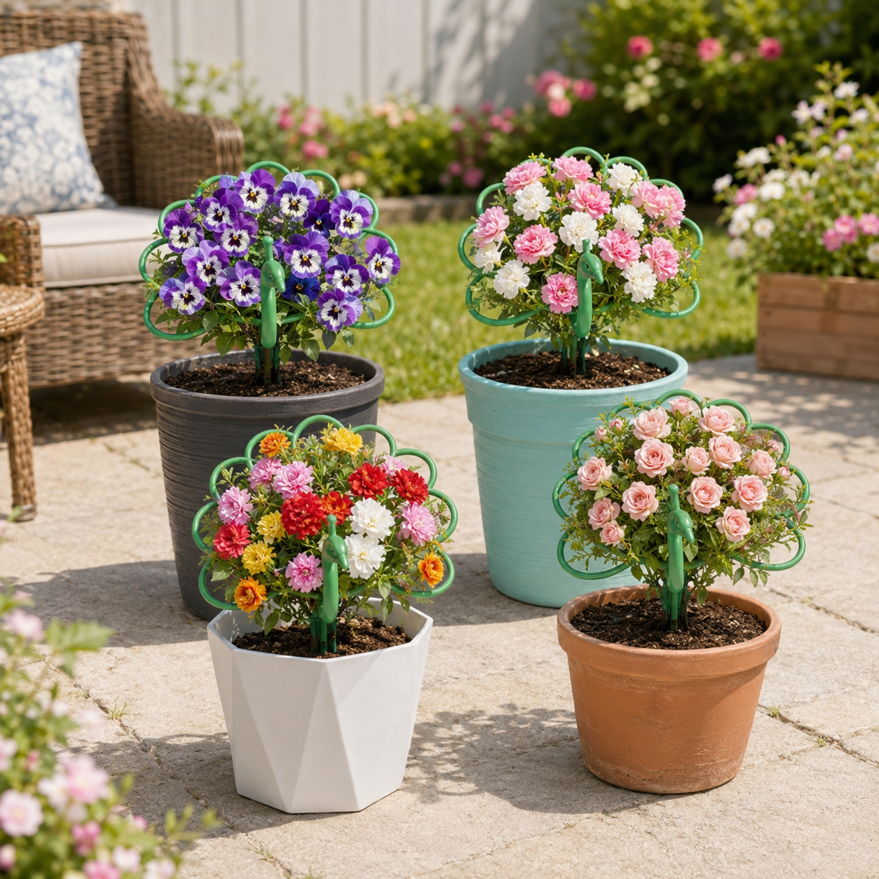 4 Pack Peacock Plant Support Stakes, Green Decorative Garden Plant Holders for Potted Flowers
