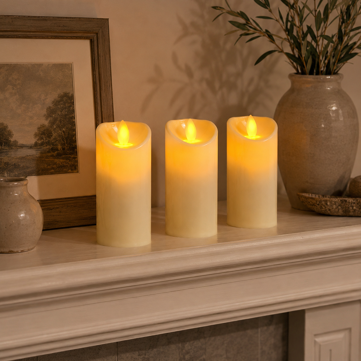 3 Pack Flameless LED Pillar Candles with Moving Flame