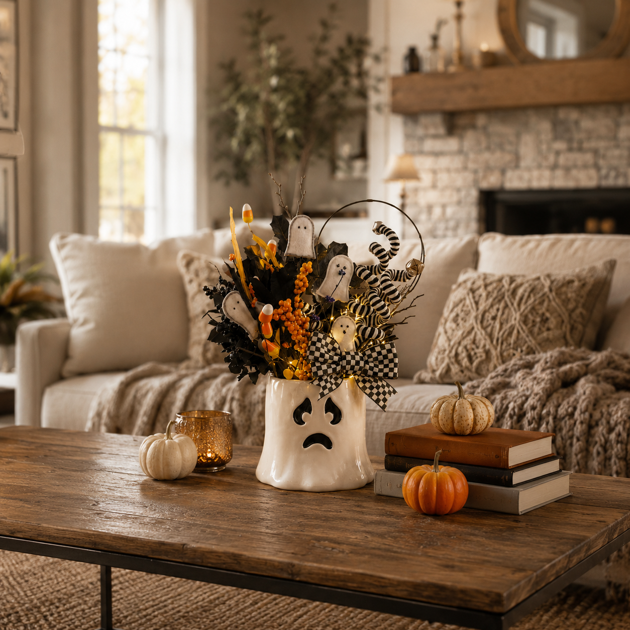 Whimsical Lighted Ghost Vase Halloween Centerpiece