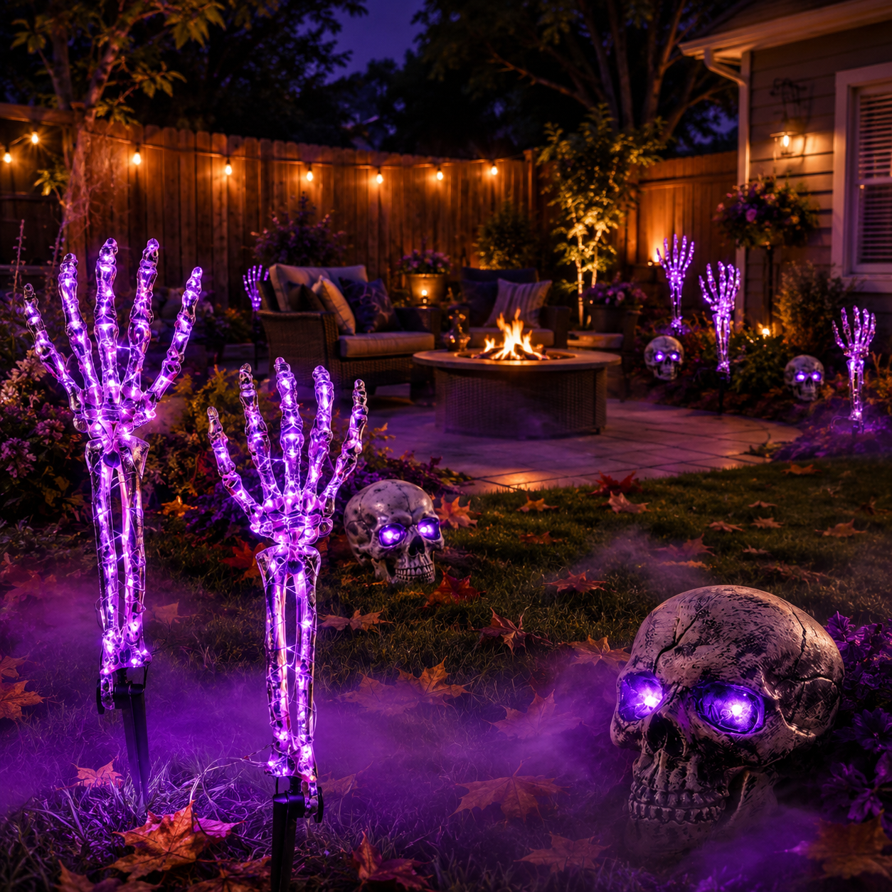 Halloween Skeleton Hands & Skull LED Yard Stakes
