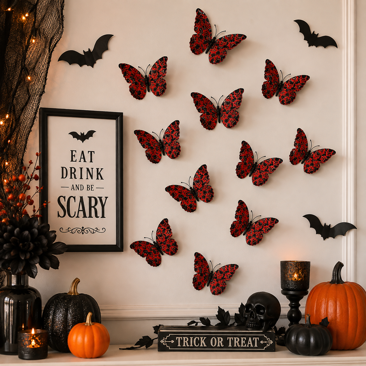3D Spooky Butterfly Wall Decor – Set of 10