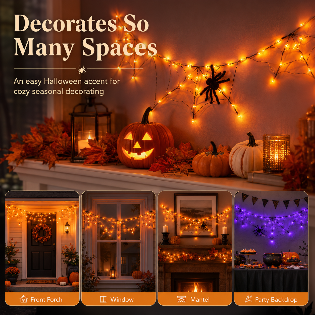 70.9" Wide Battery-Powered Spider Web Lights