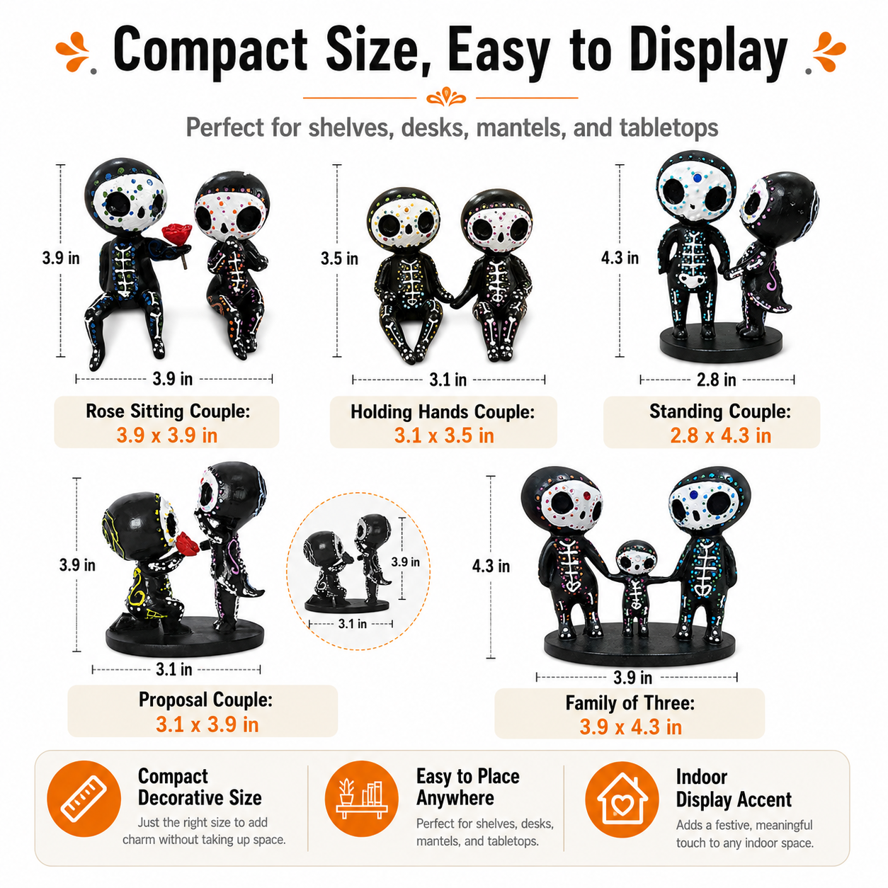 Day of the Dead Skeleton Figurines, Colorful Resin Couple & Family Decorations