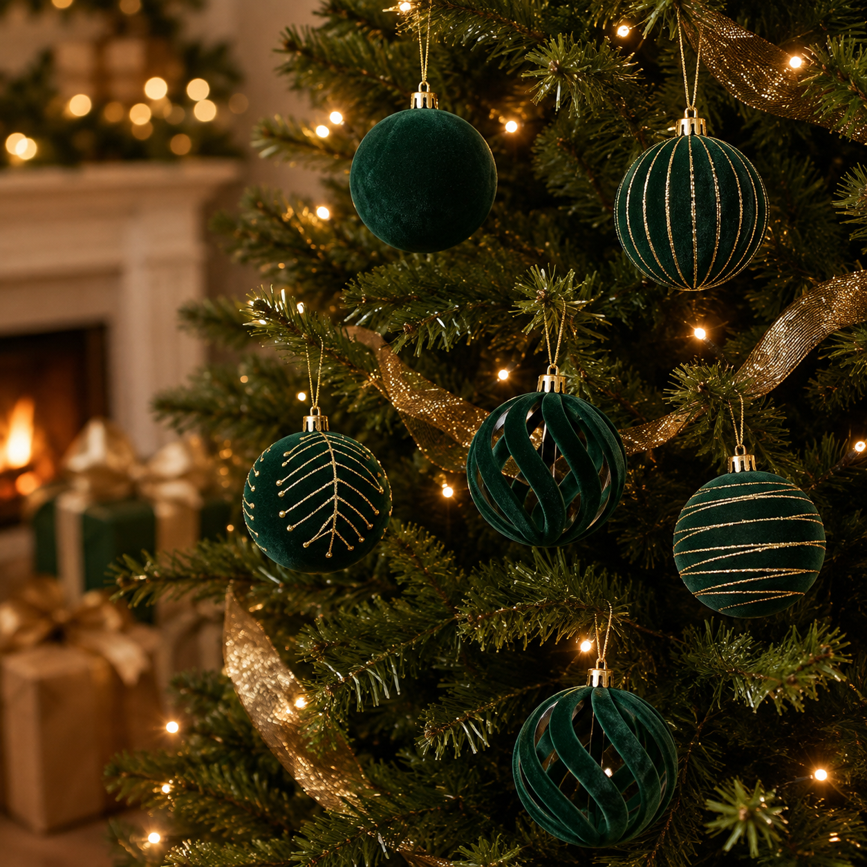 Luxe Velvet Christmas Ornaments – 6-Piece Holiday Bauble Set