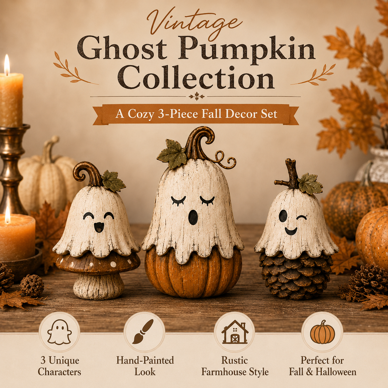 Vintage Ghost Pumpkin Collection - set of 3