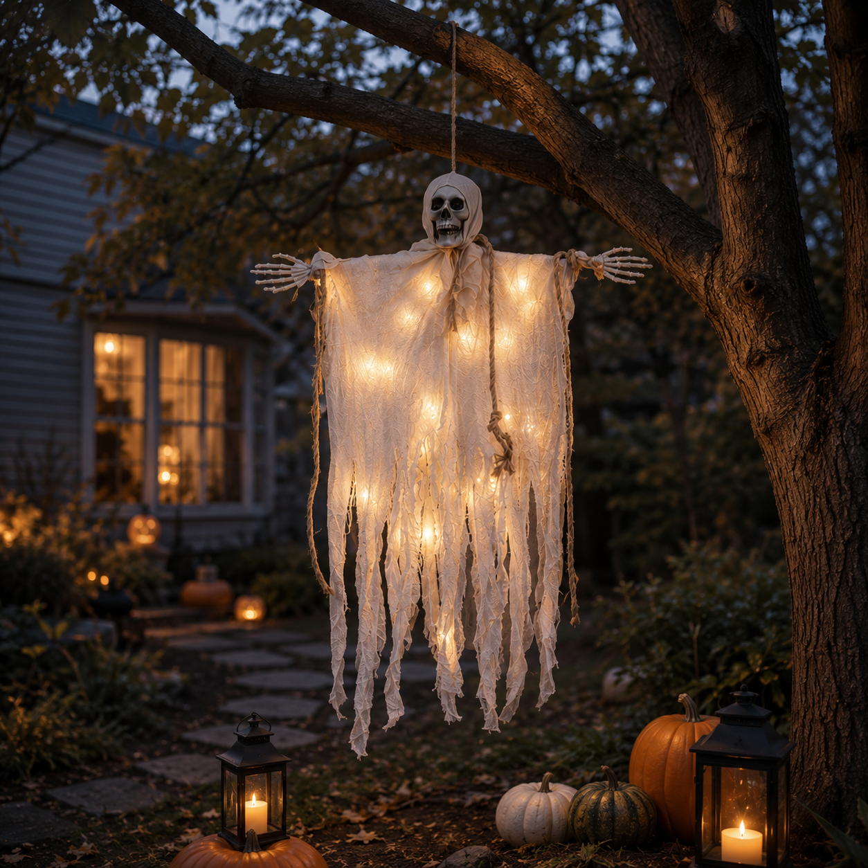29.5" Light-Up Hanging Skeleton Ghost with Remote