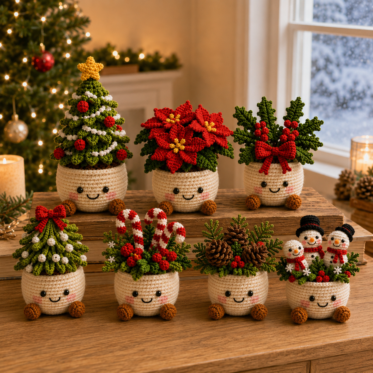 Handmade Crochet Christmas Potted Decor