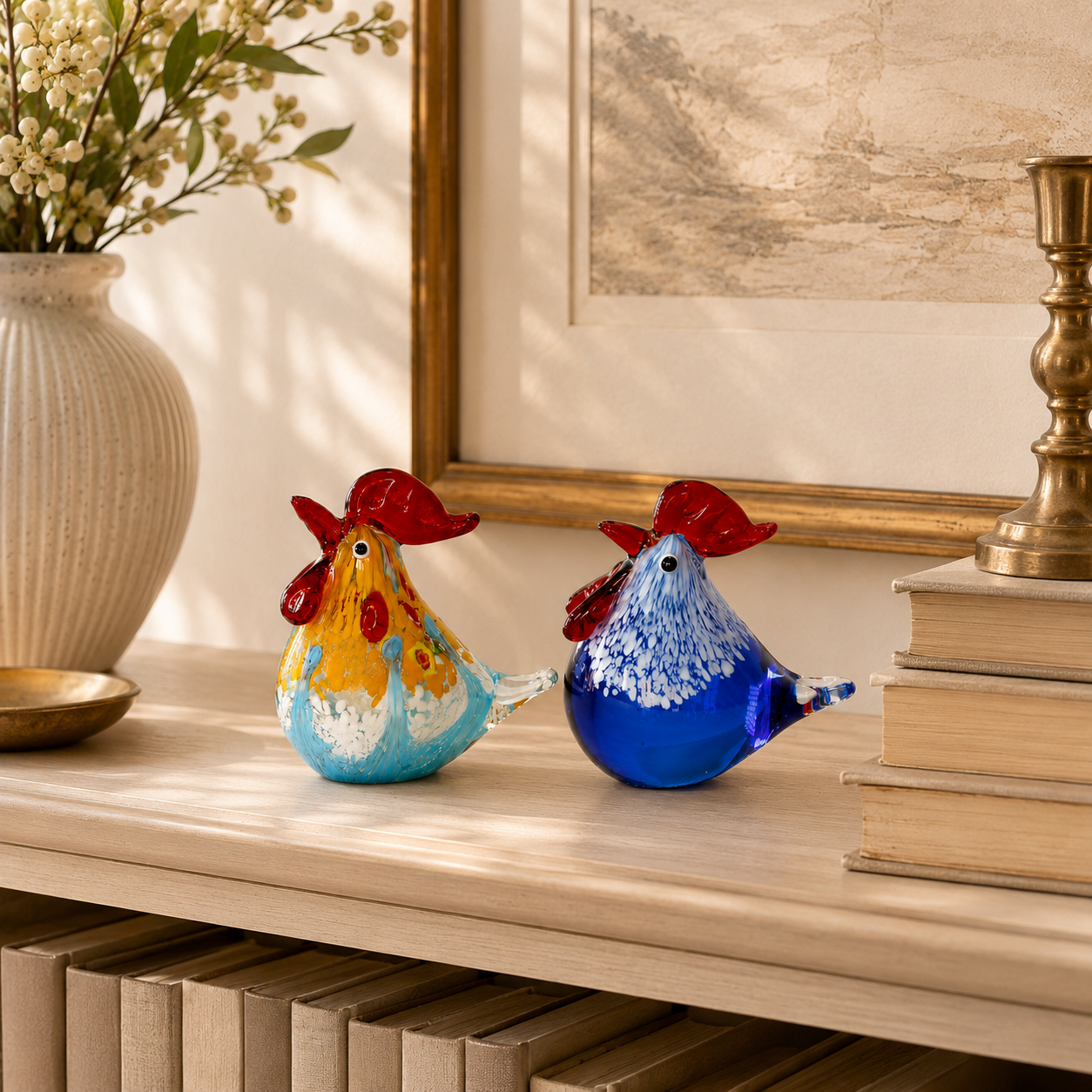 Colorful Art Glass Rooster Figurine with Luxury Gift Box 🐓✨