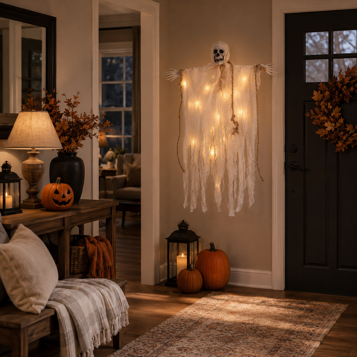 29.5" Light-Up Hanging Skeleton Ghost with Remote