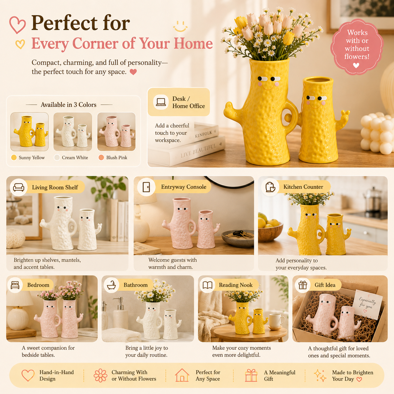 Hand in Hand Ceramic Vase Duo 🌼
