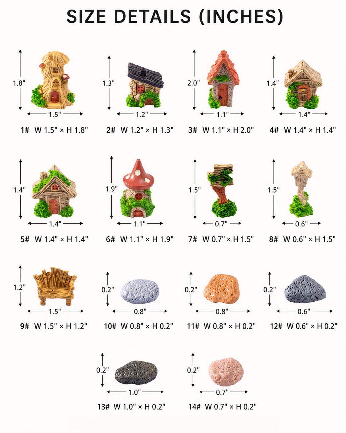 🌿 14-Piece Mini Fairy Garden Kit – Miniature Village Decor for Plant Pots, Terrariums & Backyard Micro Landscapes