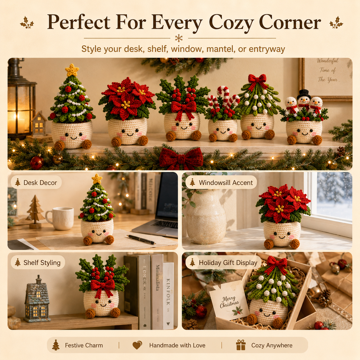 Handmade Crochet Christmas Potted Decor