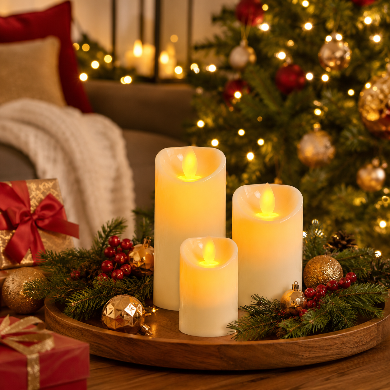 3 Pack Flameless LED Pillar Candles with Moving Flame
