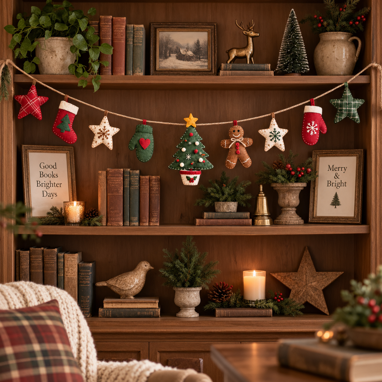 78.7 in Vintage Christmas Fabric Hanging Banner