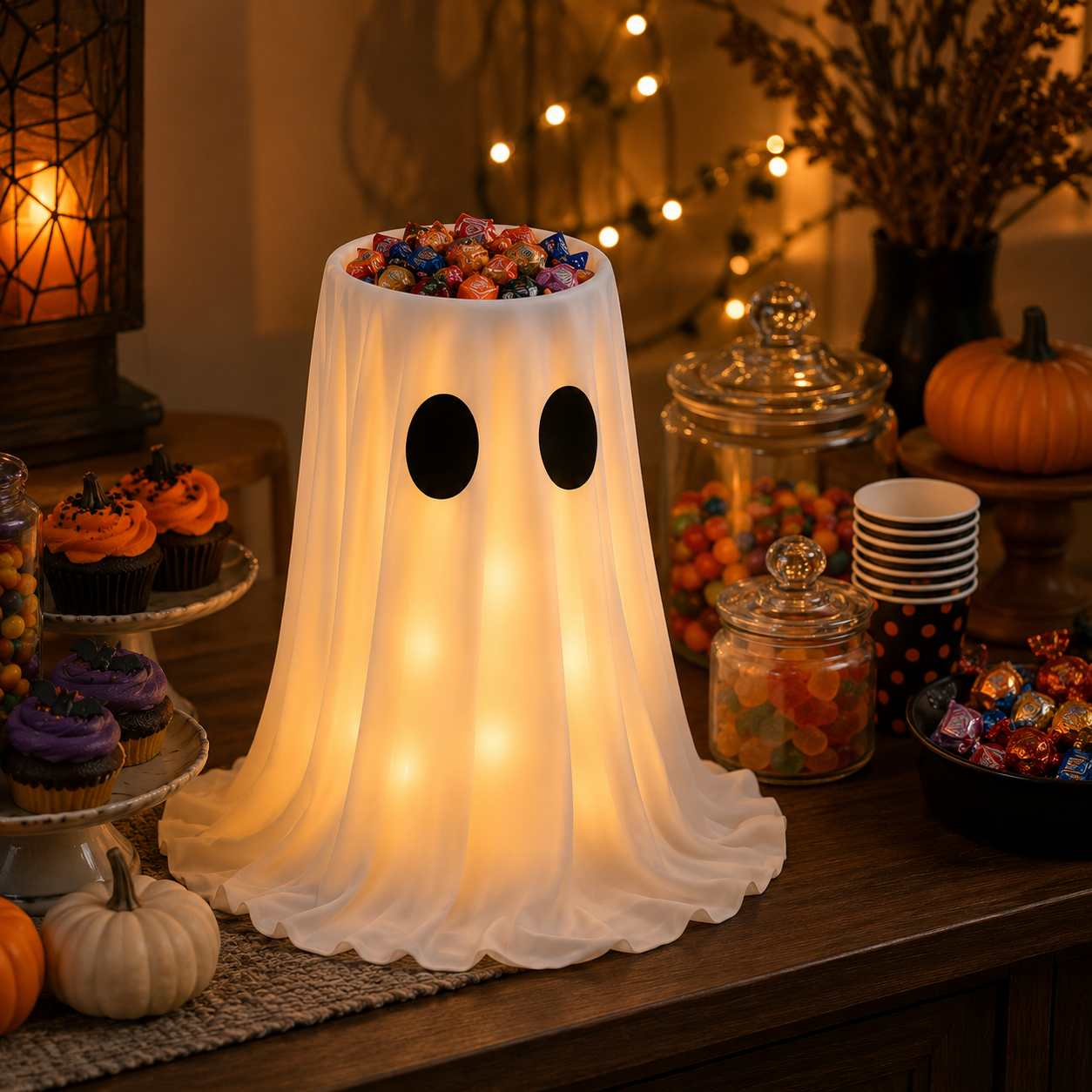 Adjustable Light-Up Ghost Candy Bowl with Remote 👻