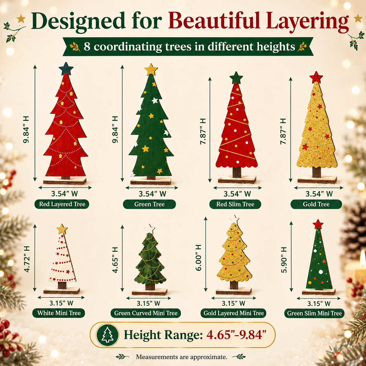 8-Piece Rustic Wooden Christmas Tree Decor Set
