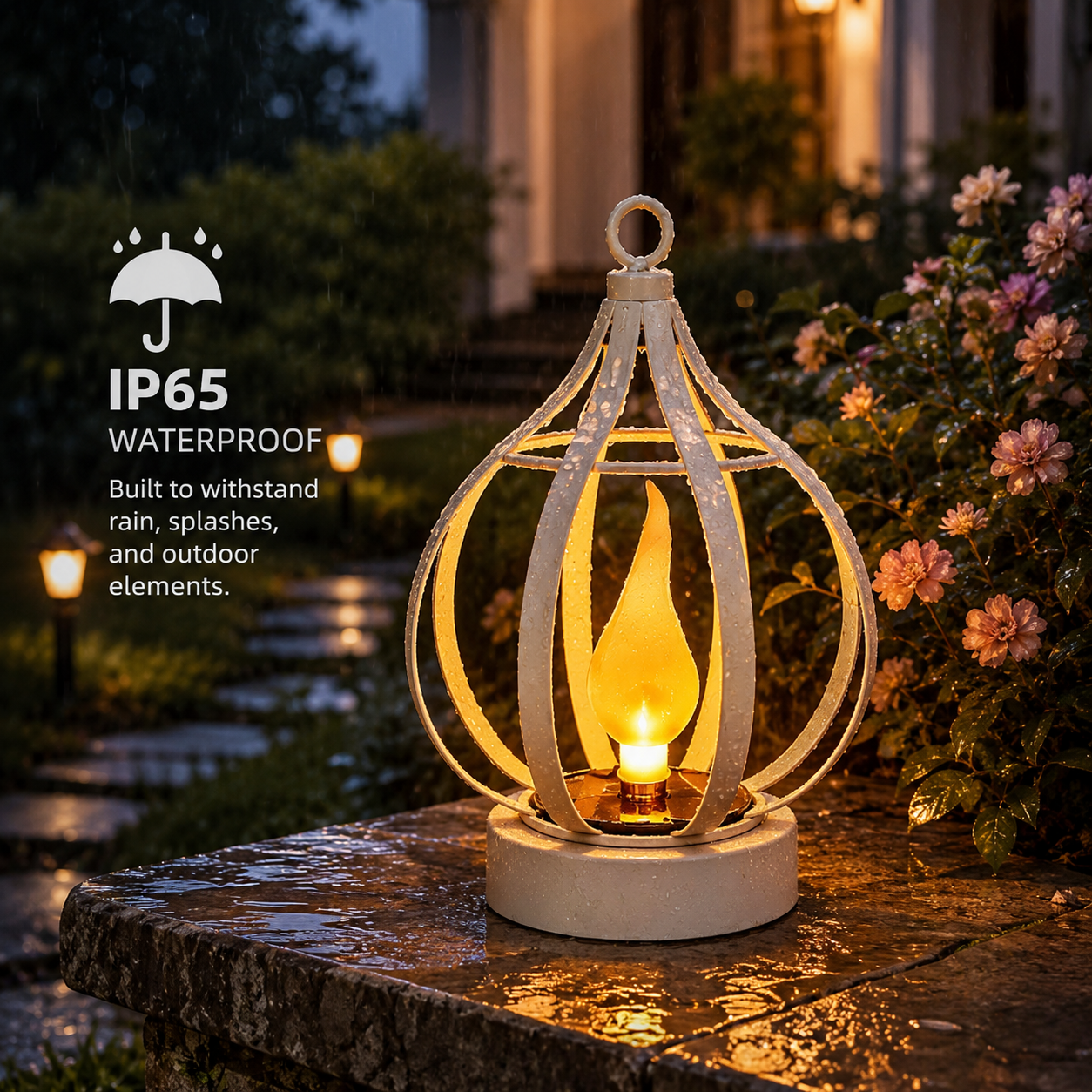 Solar Flickering Flame Metal Lantern IP65 Waterproof Hanging & Tabletop Garden Light