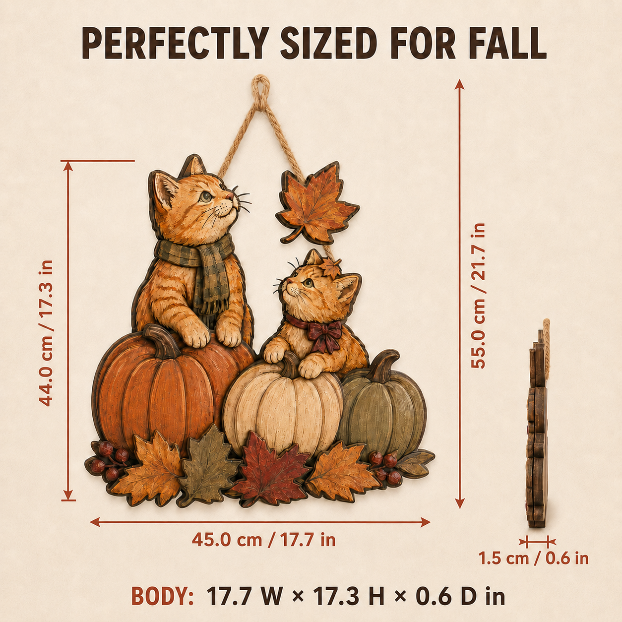 Autumn Whiskers Cat & Pumpkin Wooden Hanging Decor