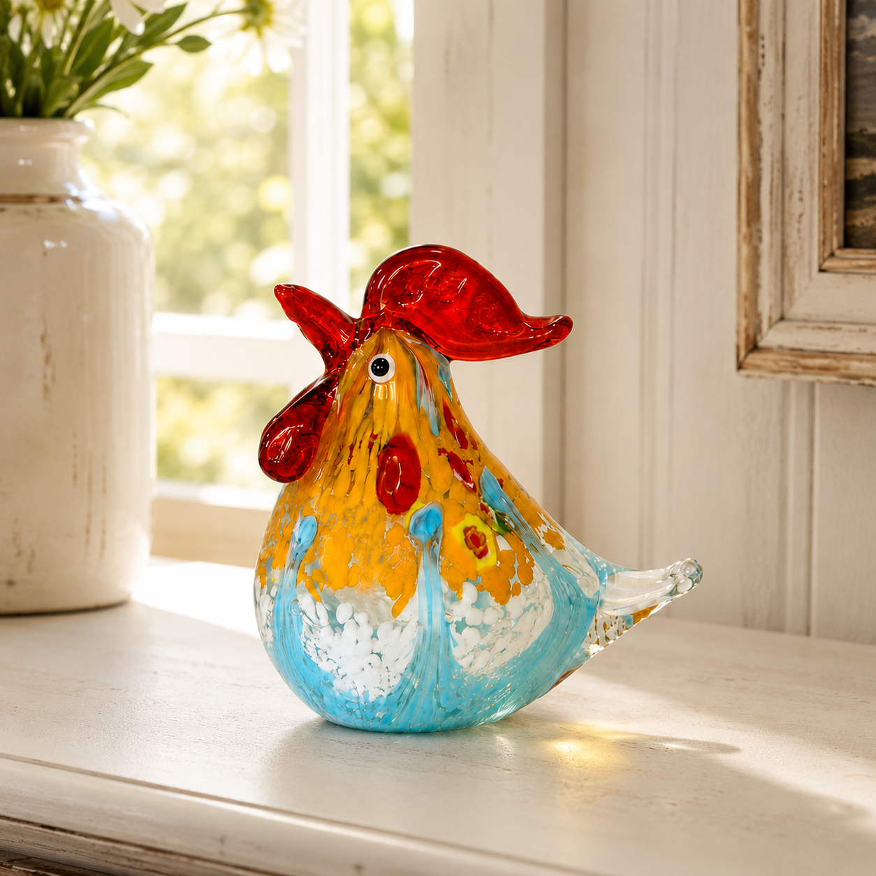 Colorful Art Glass Rooster Figurine with Luxury Gift Box 🐓✨